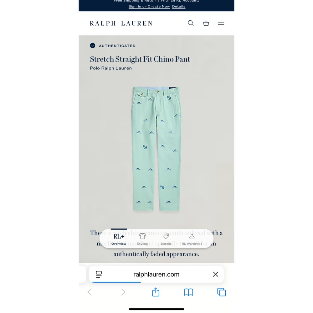 Polo Ralph Lauren Embroidered Pants Men 36x30 Marlin Fish Stretch Chino Nautical - Picture 4 of 13